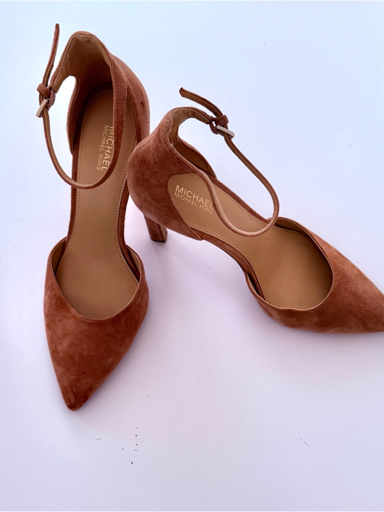 Michael Kors Rust Suede Pointed-Toe Ankle-Strap Heels